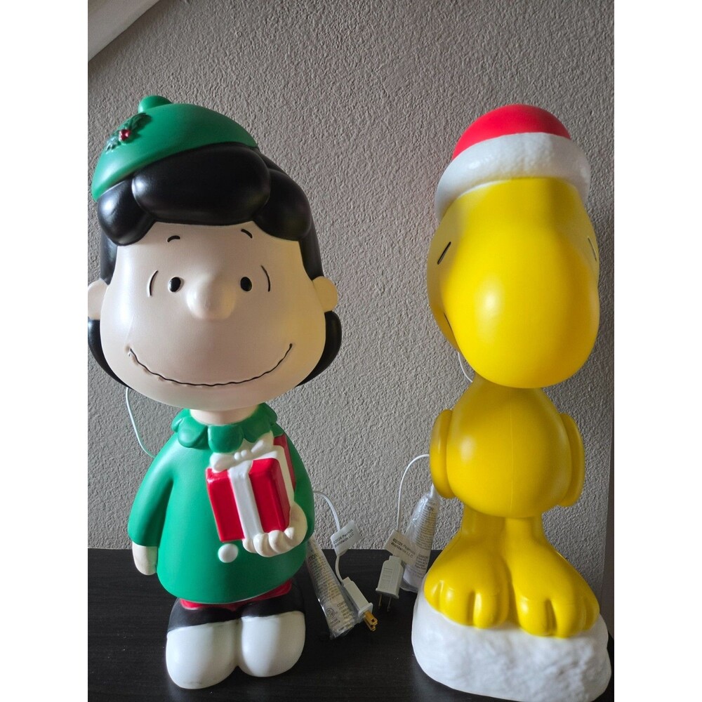NEW Christmas Peanuts Blow Mold - Lucy and Woodstock with Santa Hat 22"